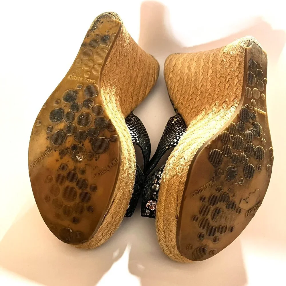 Jimmy Choo Iridescent Snakeskin Print Wedge Sandals - AS IS